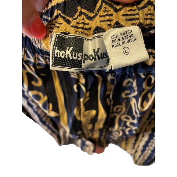 Vintage 80s 90s Hokus Pokus Black and Gold Baroque Pattern Loose Shorts SZ Large - Picture 4 of 5